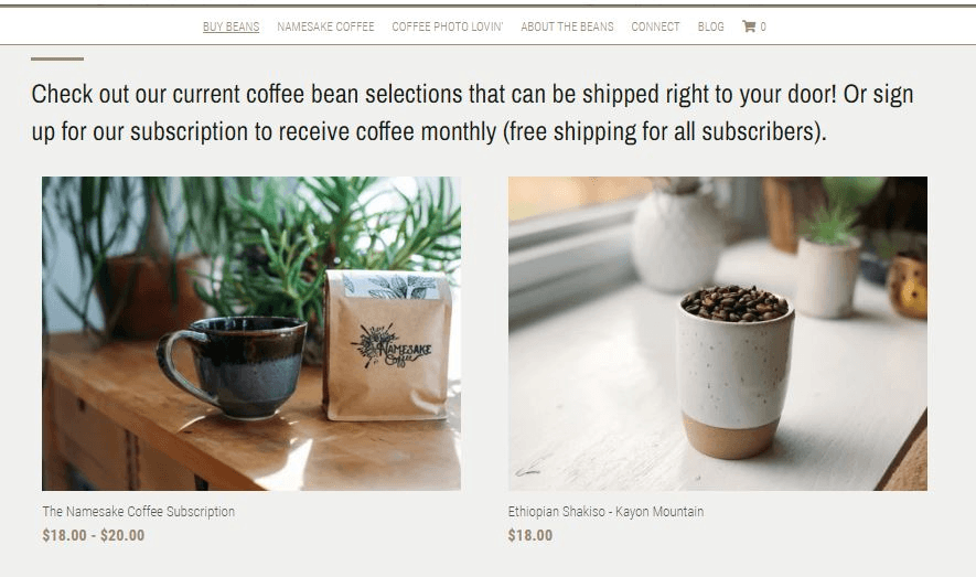 null Namesake Coffee website
